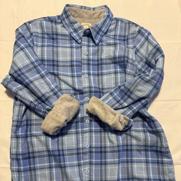 NWT - LL Bean Women’s Medium Fleece Lined Flannel Shirt Blue Button Front 285013 - Picture 4 of 10